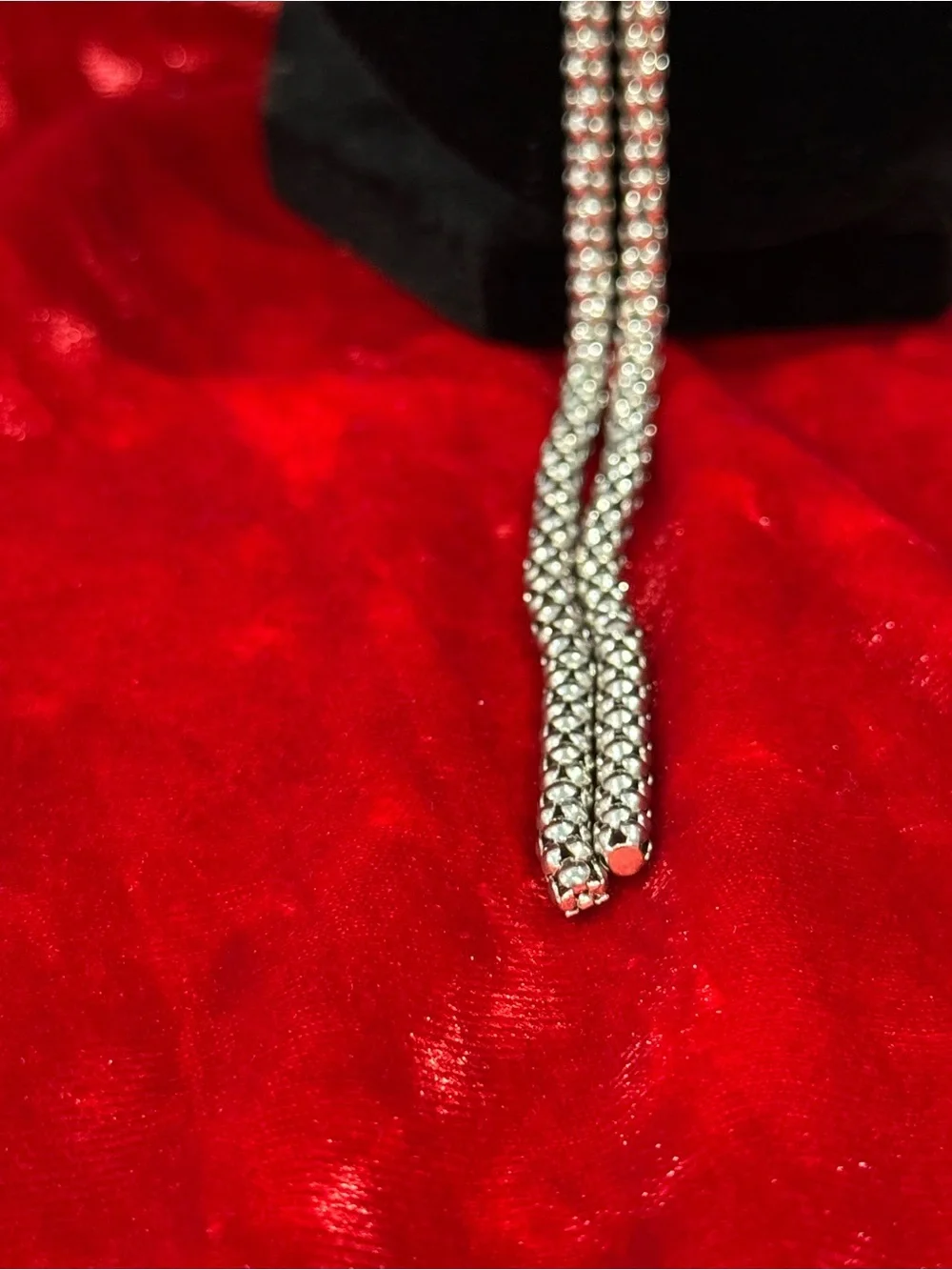 Silver-Tone Mesh Tie Knot Lariat Necklace Tassel Drop Adjust Chain